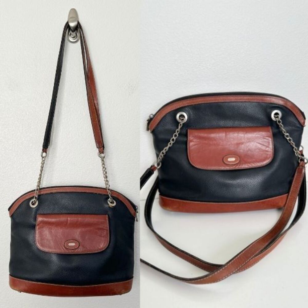 Bally Vintage Shoulder Bag Brown Black Flap Square Zip Chain 10"x9"x3"